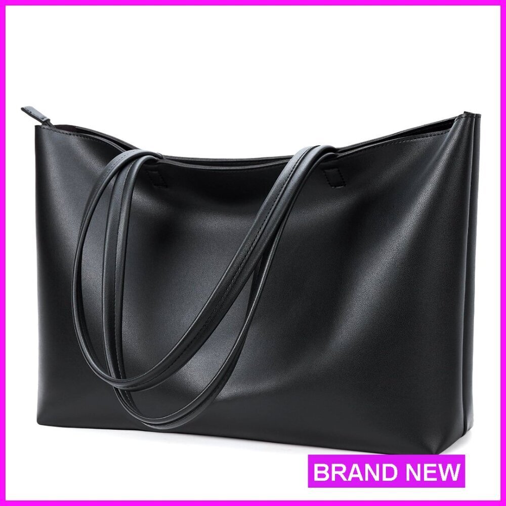 Faux Leather Tote Bag Zipper Closure Shoulder Bag Minimalist Chic Work Casual